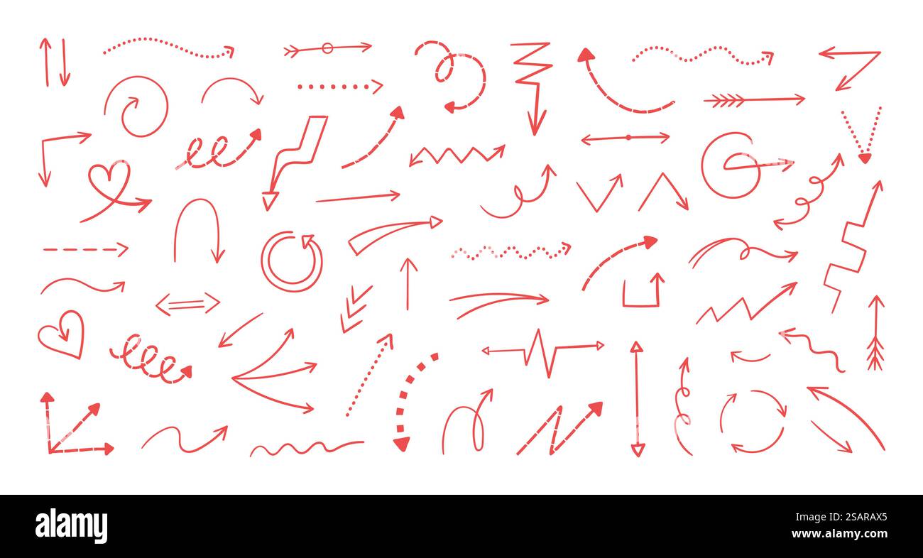 Doodle arrows. Hand drawn direction signs. Cartoon abstract line sketch ...