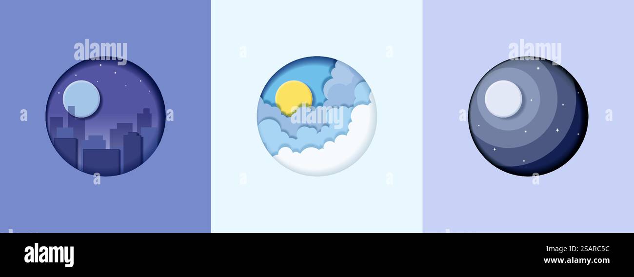 Set of abstract 3D background with papercut style. circle backdrop ...