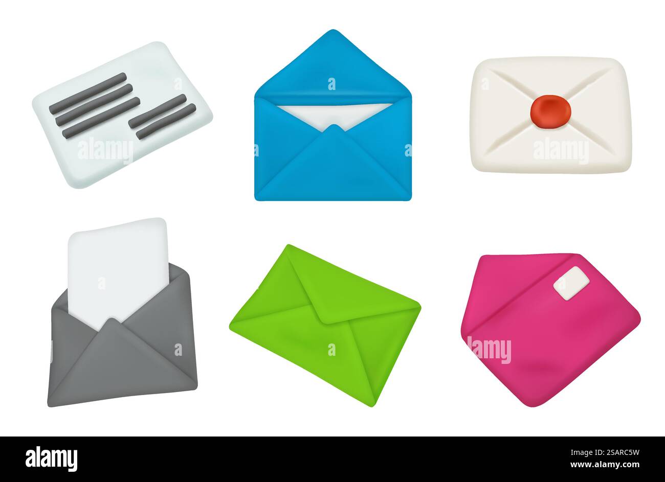 Realistic envelope. Plasticine letters icons 3d closed and opened ...