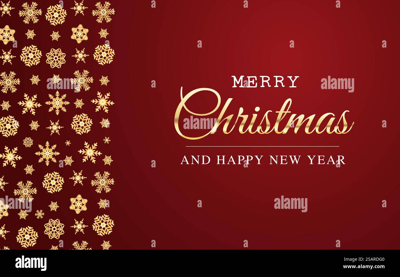 Vector Christmas and New Year greeting card with golden snowflakes and ...