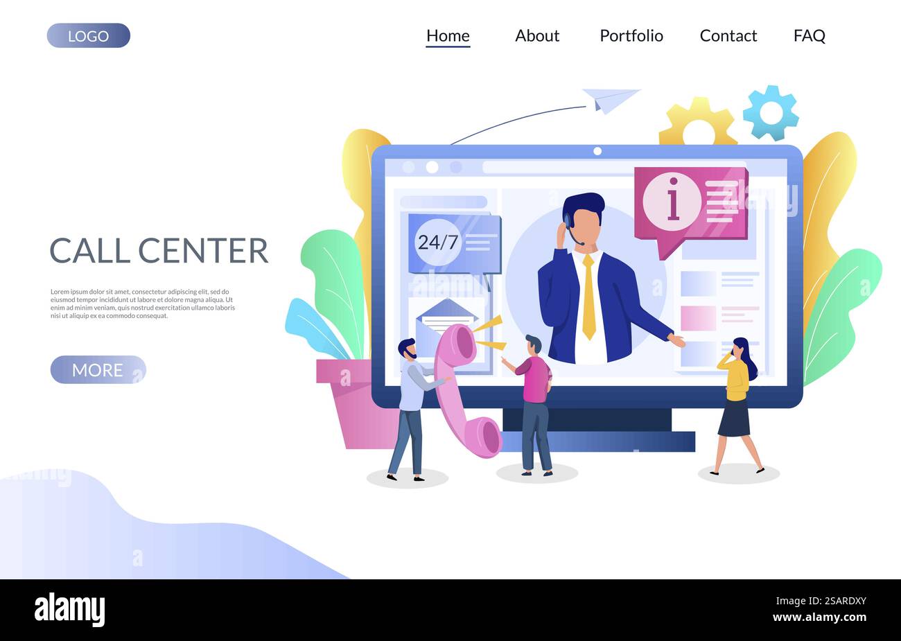 Call center vector website template, web page and landing page design ...