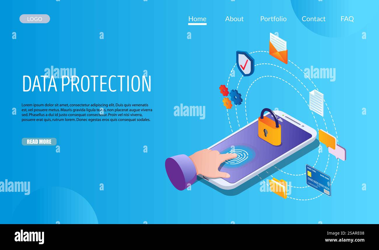 Data Protection Application Interface Data protection vector website template, web page and landing page ...
