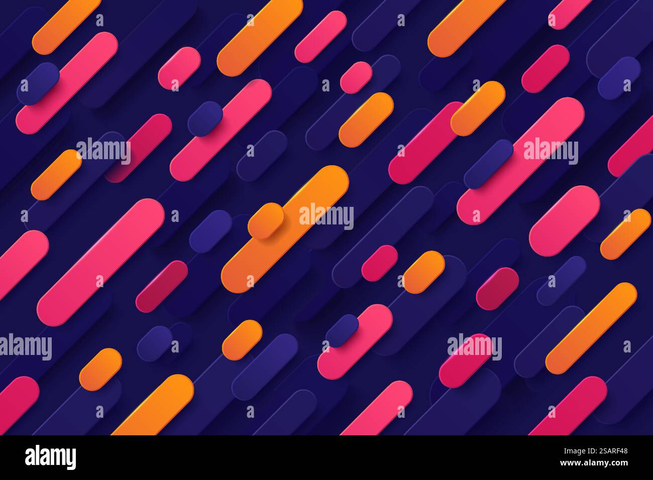 Dynamic pink and orange gradient color round diagonal stripes overlap on dark blue background. Abstract trendy color design. Modern banner web template. Futuristic technology style. Vector EPS10 Stock Vector