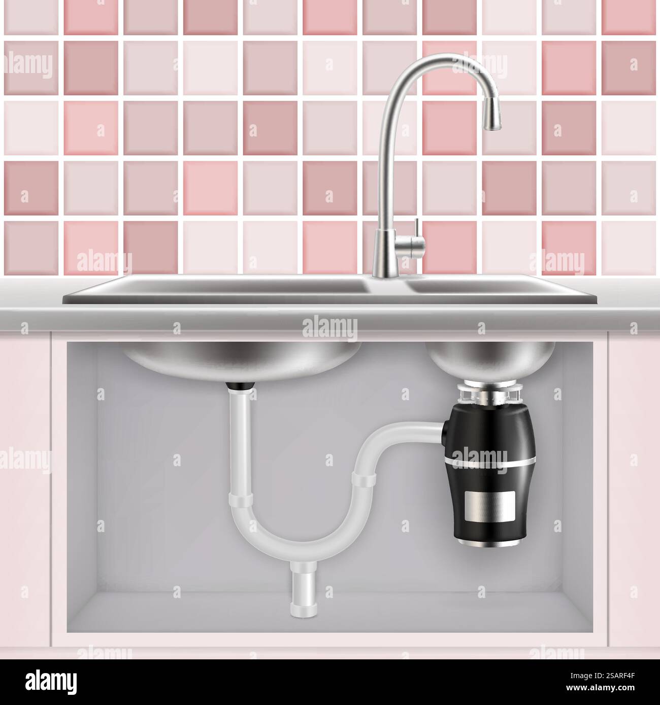 Food waste disposer vector realistic illustration. Garbage disposal