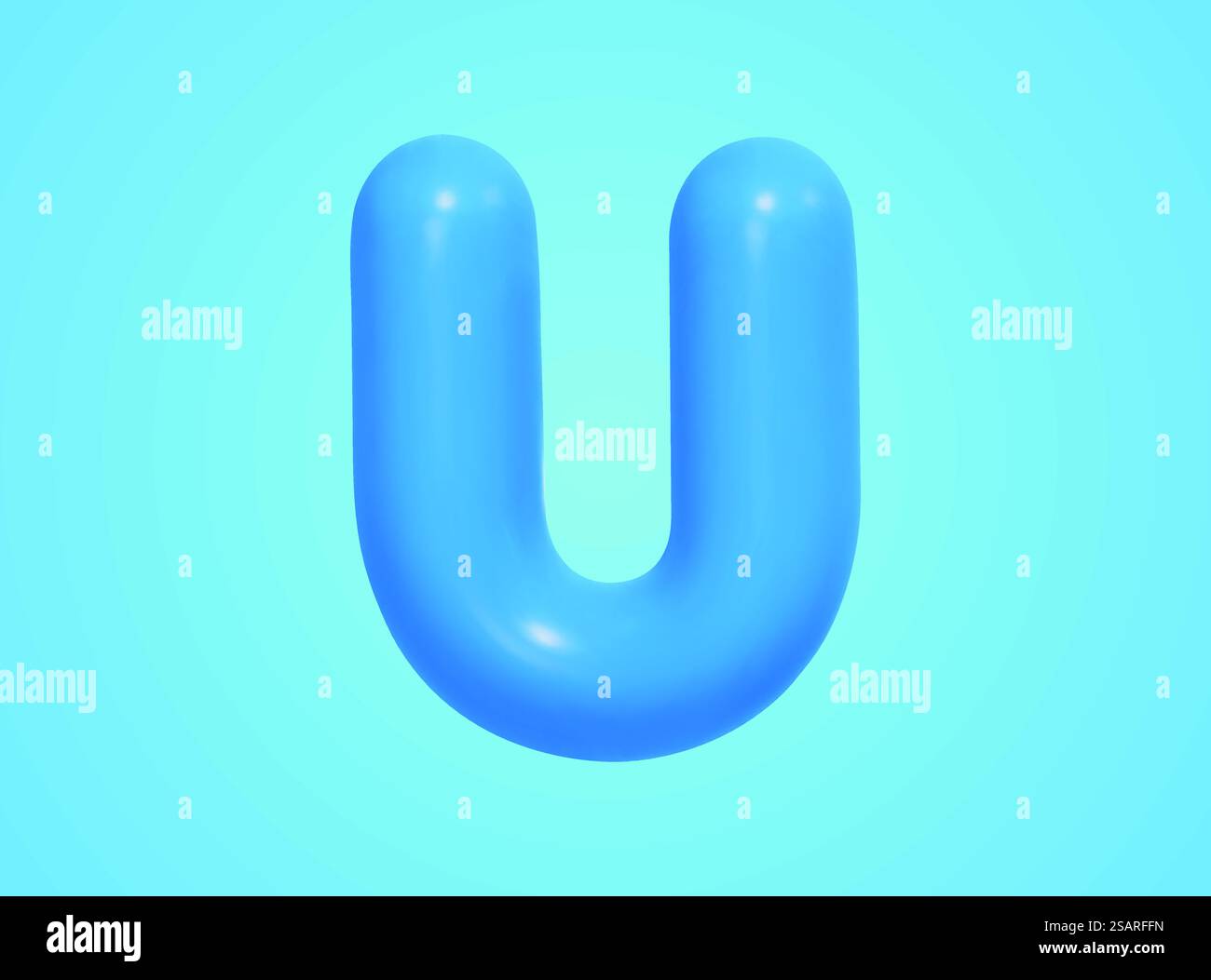 3d illustration of blue matt uppercase letter U balloon, isolated on ...