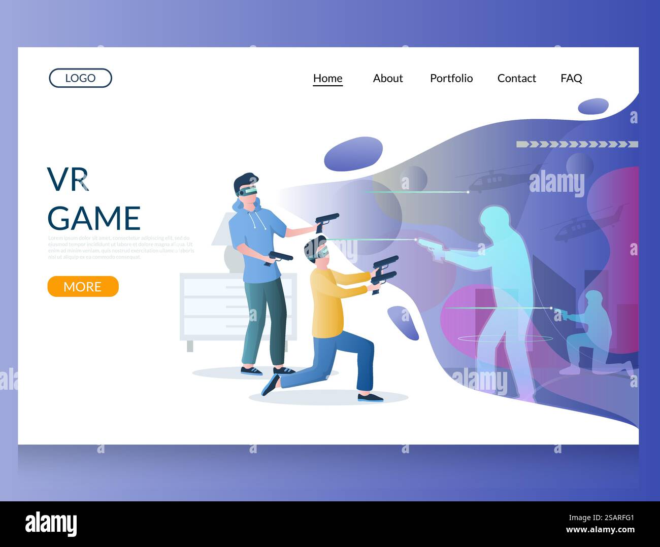 VR game vector website template, web page and landing page design for ...