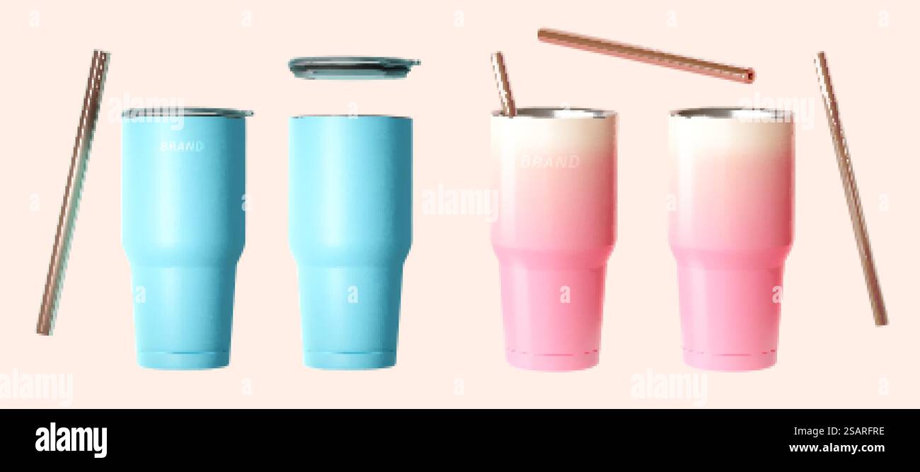 Pastel tumblers bottle mockup Stock Vector