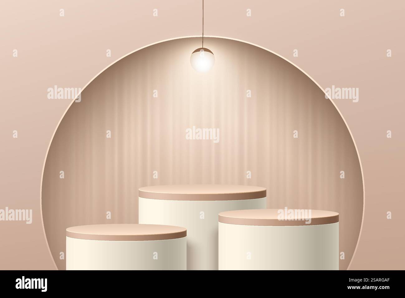 Abstract beige 3D room with cylinder pedestal or stand podium set in ...
