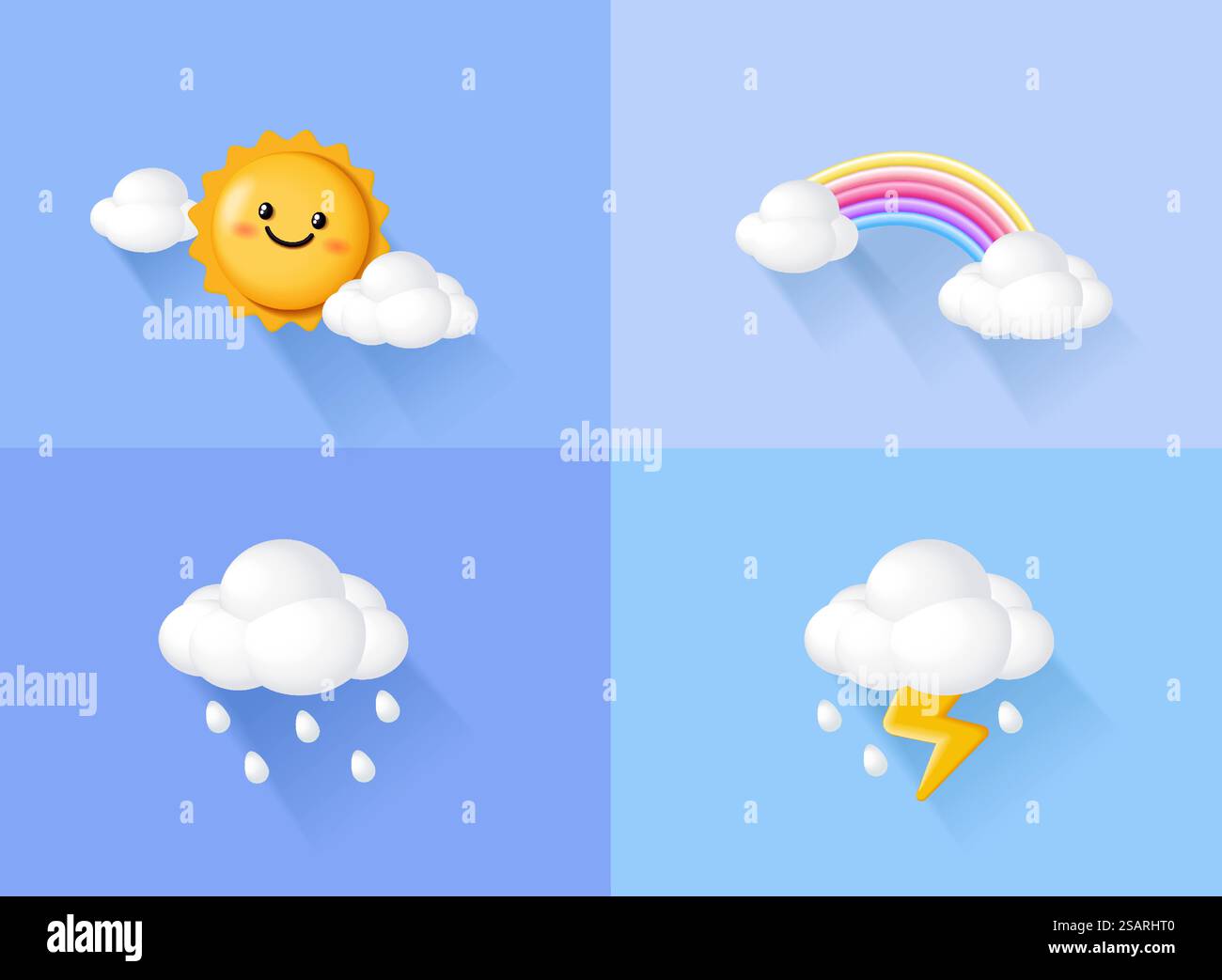 Weather icon 3d, Clouds weather with smiling face cute vector image. Stock Vector