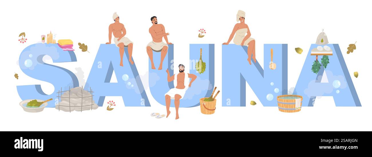 Lettering typographic poster with people cartoon characters enjoying ...
