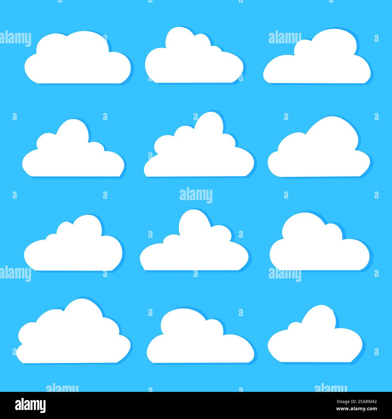 Clouds set. Abstract white cloudy collection isolated on blue background. Vector illustration Stock Vector