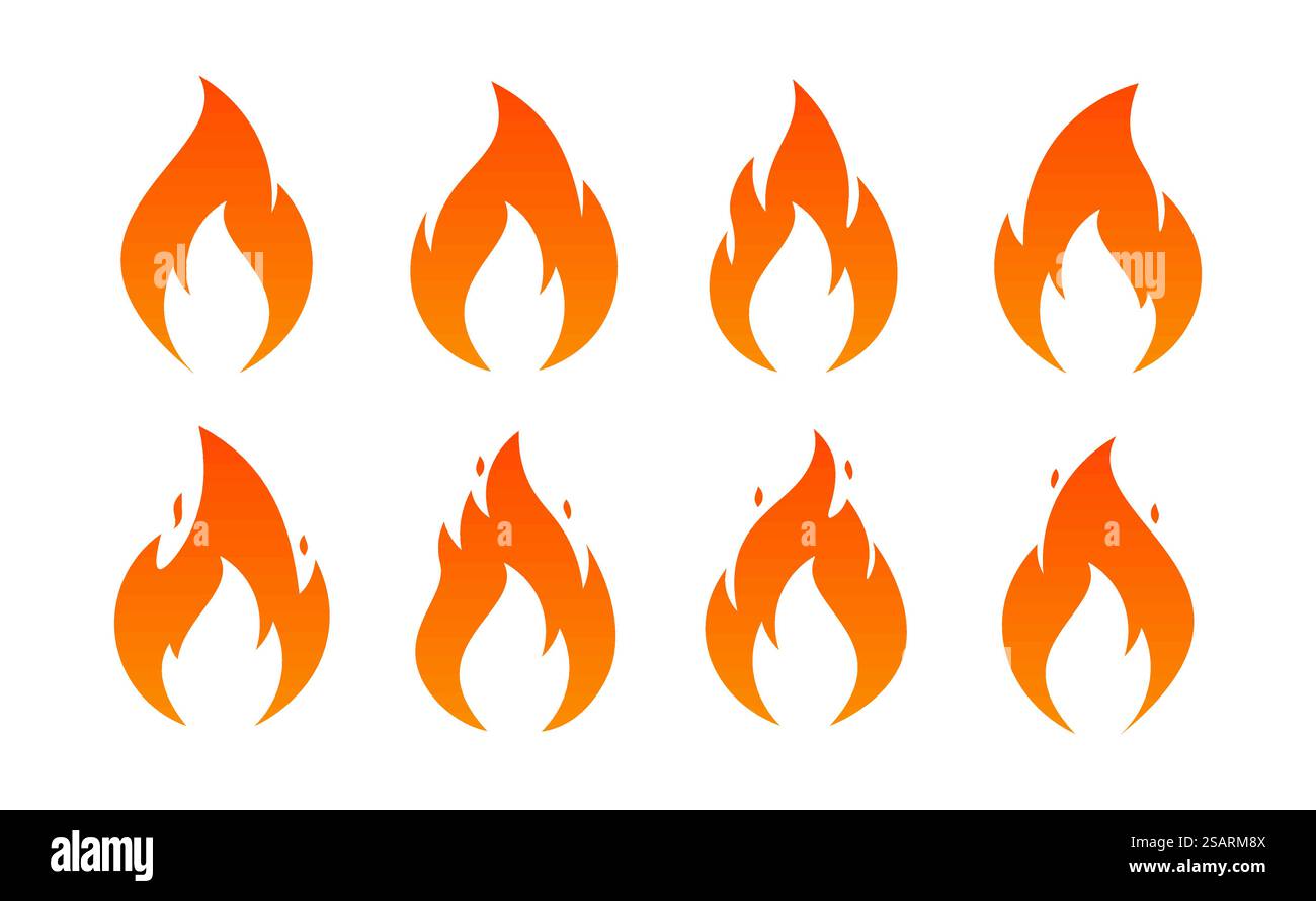 Fire flame icons. Vector simple burning campfire silhouette symbols ...