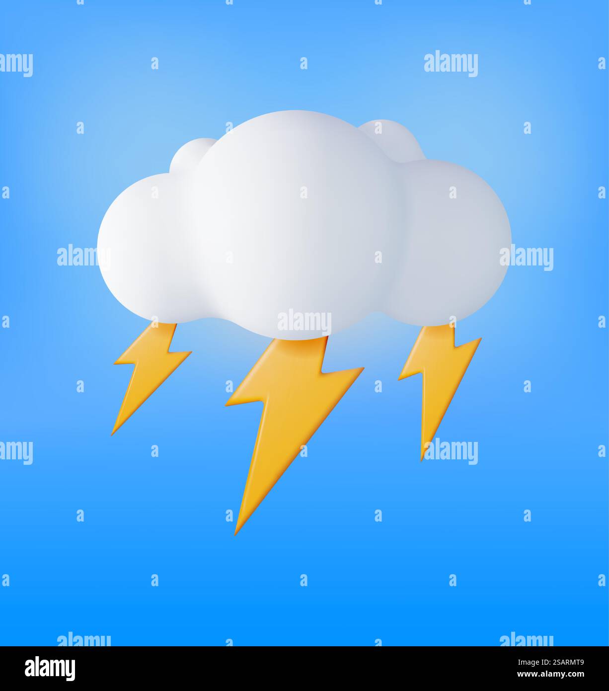 3D Cloud with Lightning Icon Isolated. Render Weather Icon. Thunderstorm in Fluffy Cloud. Realistic Weather Symbol. Vector Illustration. 3D Cloud with Lightning Icon Isolated Stock Vector
