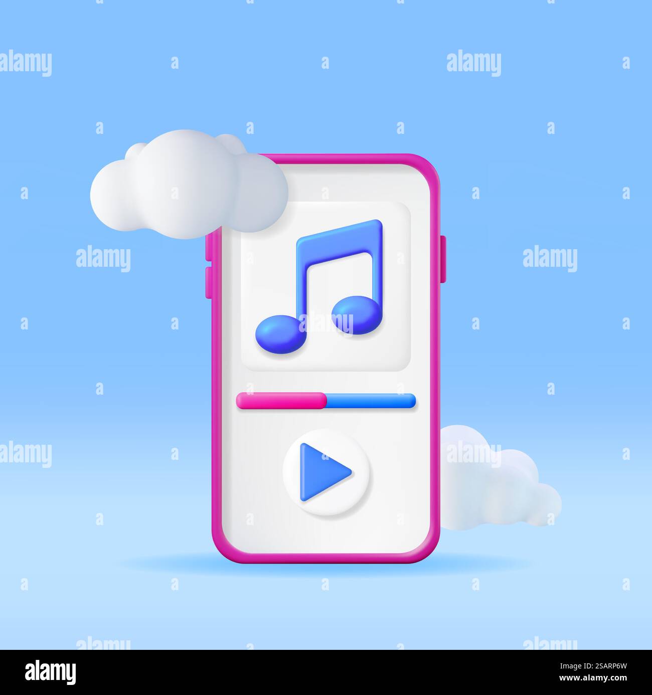 3D Music Cloud Note in Mobile Phone. Render Smartphone Streaming Music Platform Icon. Modern Music Service Symbol. Note Realistic Design. Musical Note, Sound, Song or Noise Sign. Vector illustration. 3D Music Cloud Note in Mobile Phone. Stock Vector