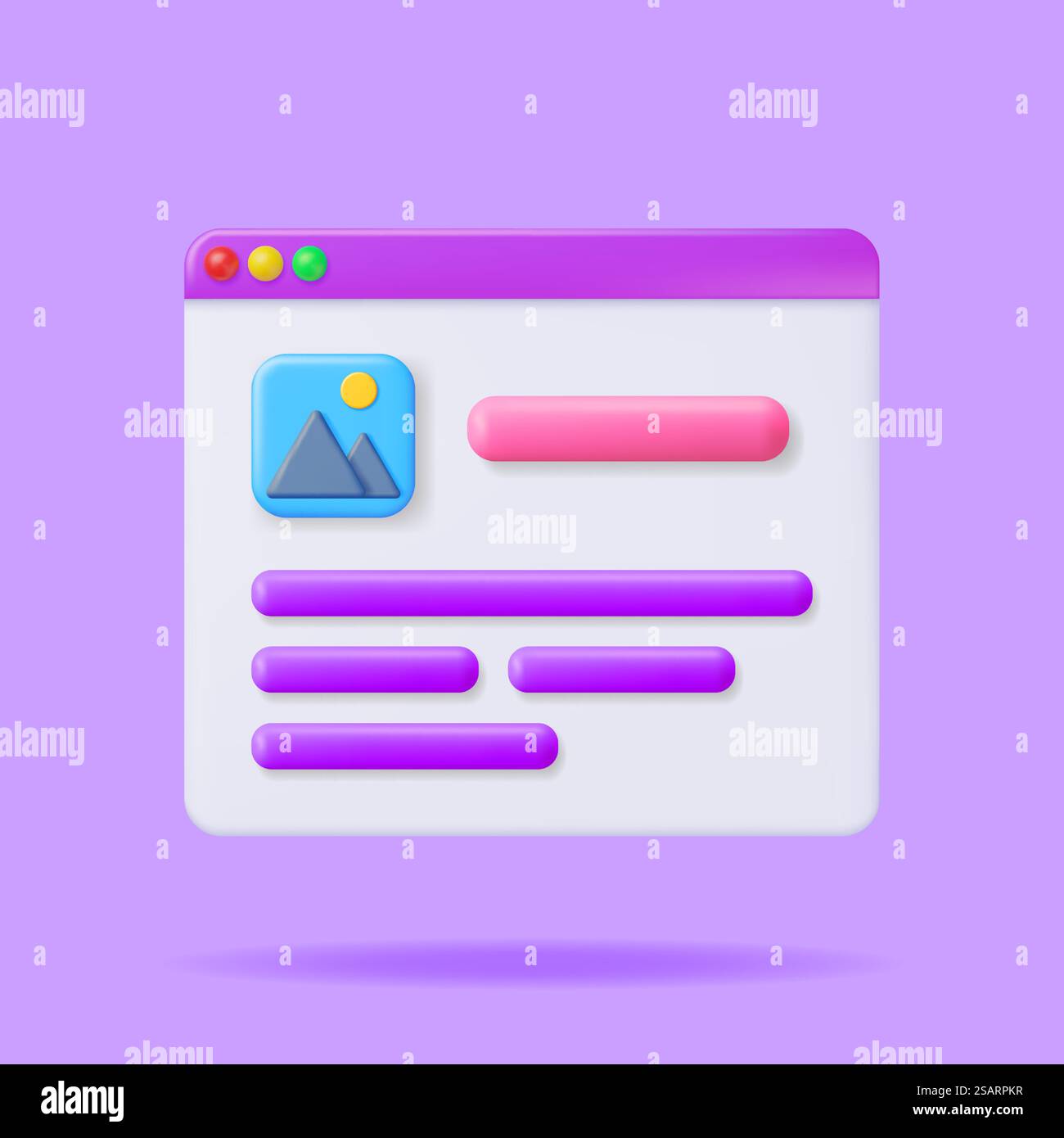 3D Browser Window with Web Page Isolated. Render Operating System User ...