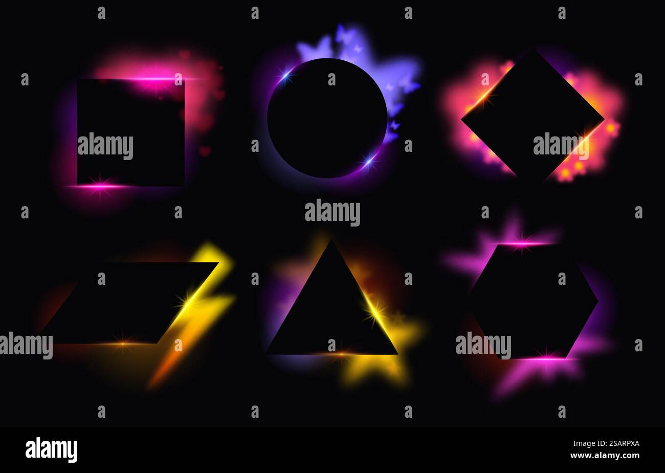 Frame with backlight. Retro glowing geometric shapes, abstract neon ...