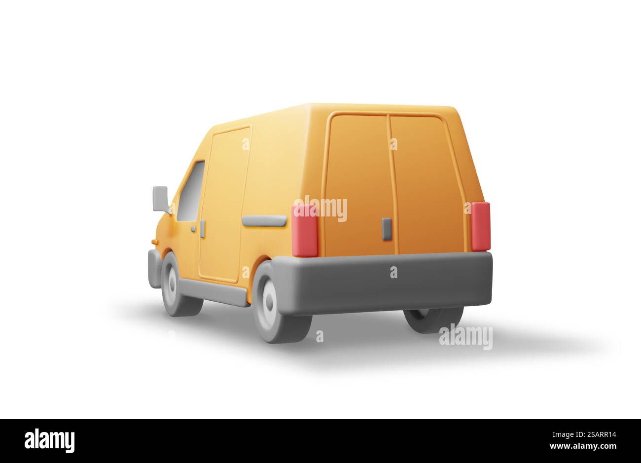3D Delivery Van Car Isolated on White. Render Express Delivering Services Commercial Truck. Concept of Fast and Free Delivery by Car. Cargo and Logistic. Cartoon Vector Illustration. 3D Delivery Van Car Isolated on White Stock Vector