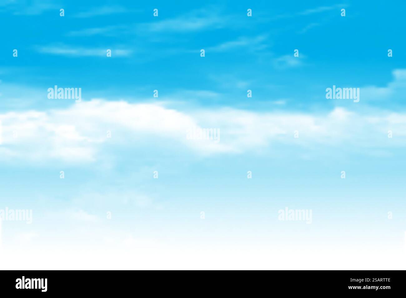Blue sky with clouds. Abstract vector background. Soft transparent clouds in clear sunny day. Wallpaper template for your design. Realistic vector illustration EPS10 Stock Vector