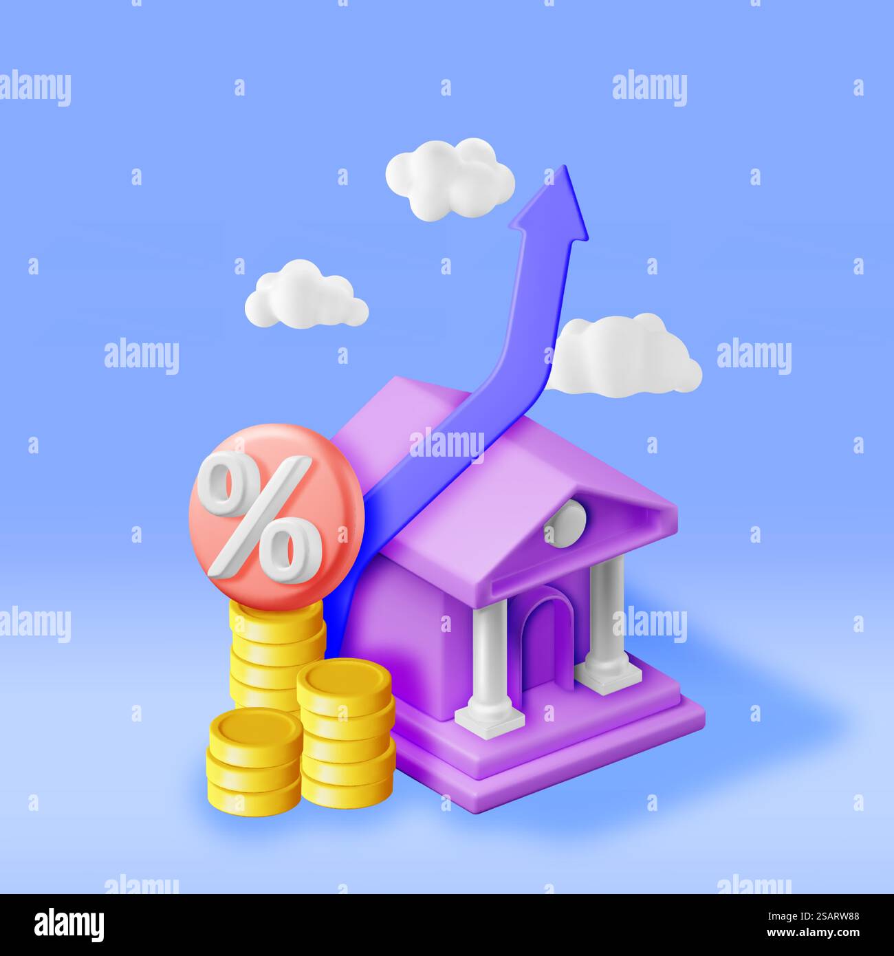 3D Growth Bank Stock Chart Arrow with Golden Coins. Render Stock Arrow with Money and Percentage Symbol. Financial, Business Investment Financial Market Trade. Money and Banking. Vector Illustration. 3D Growth Bank Stock Chart Arrow with Golden Coins Stock Vector