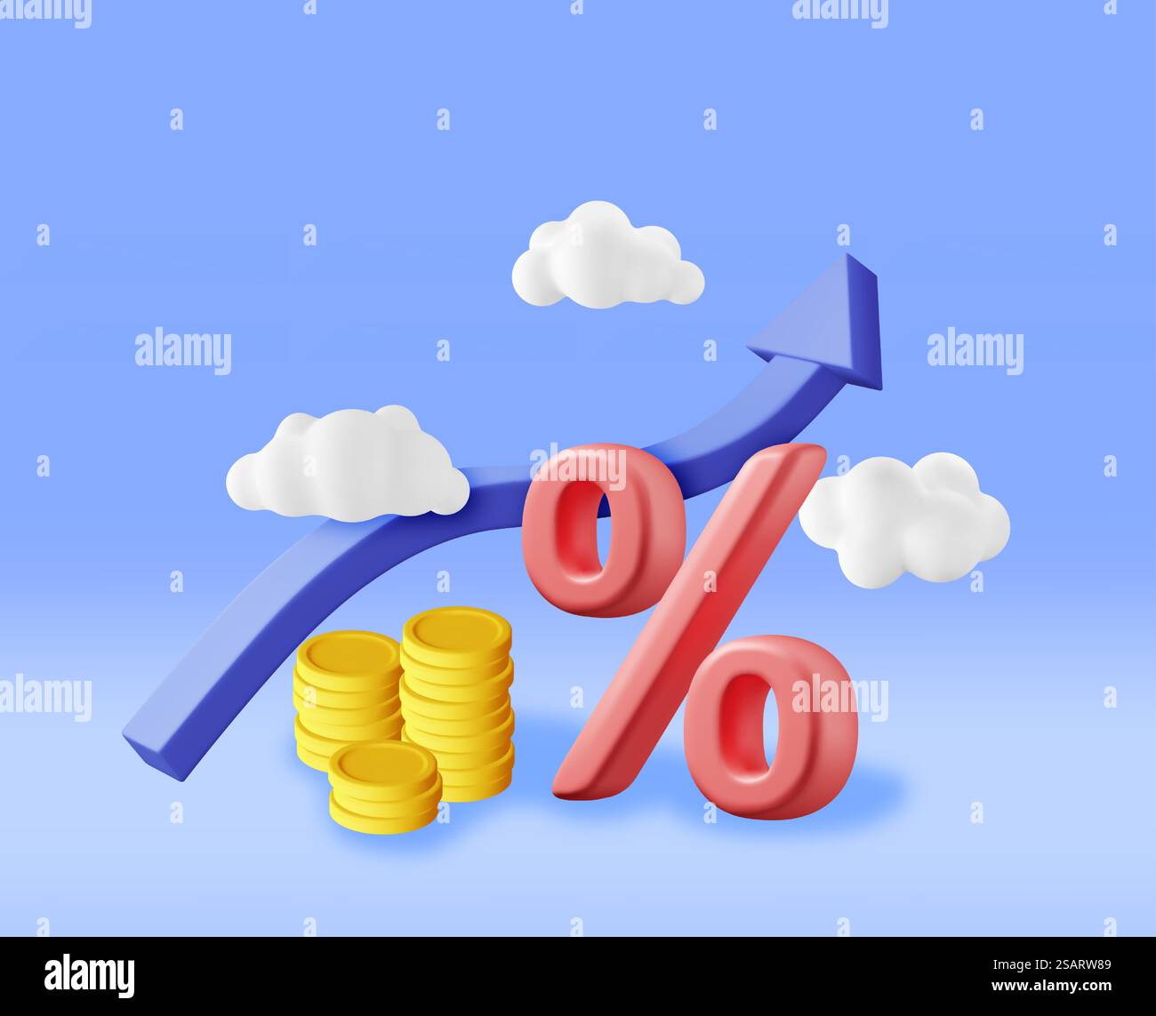 3D Growth Stock Chart Arrow with Golden Coins. Render Stock Arrow with Money and Percentage Symbol. Financial Item, Business Investment Financial Market Trade. Money and Banking. Vector Illustration. 3D Growth Stock Chart Arrow with Golden Coins. Stock Vector