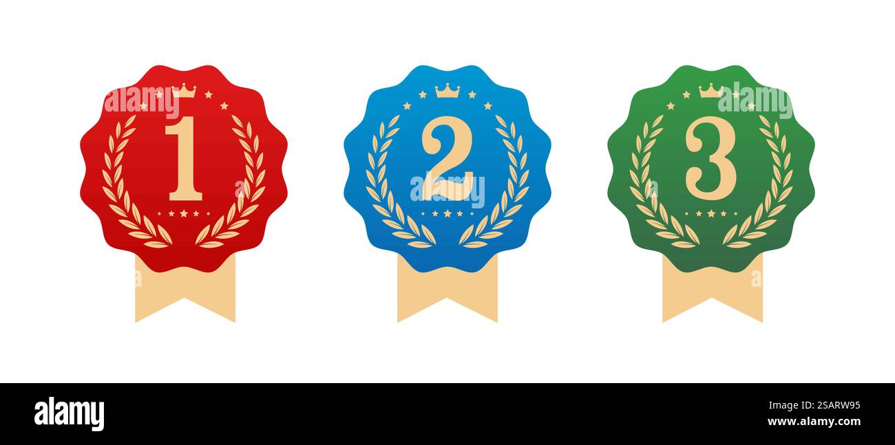 Set of medals for first second and third place. 1st 2nd 3rd medal icons ...