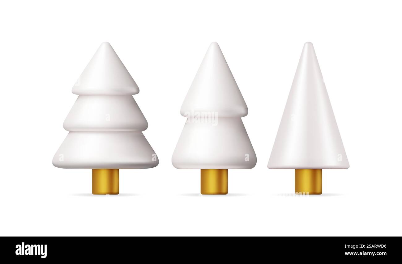 3D Set of Abstract Christmas Tree in Snow Isolated. Render Spruce ...