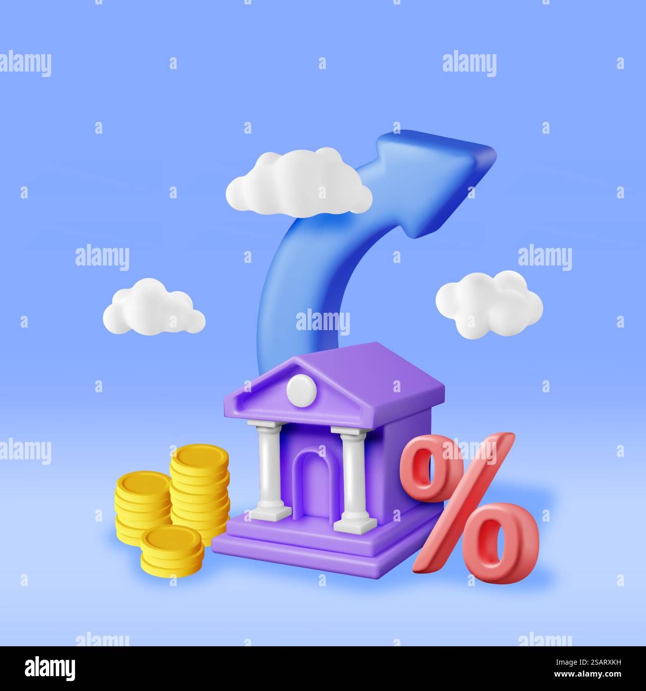 3D Growth Bank Stock Chart Arrow with Golden Coins. Render Stock Arrow with Money and Percentage Symbol. Financial, Business Investment Financial Market Trade. Money and Banking. Vector Illustration. 3D Growth Bank Stock Chart Arrow with Golden Coins Stock Vector