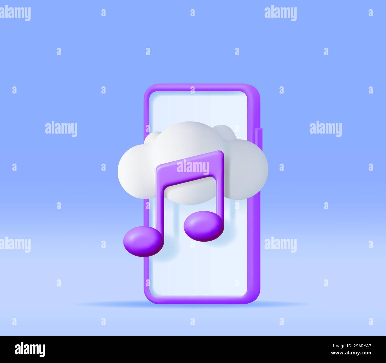 3D Music Cloud Note in Mobile Phone. Render Smartphone Streaming Music Platform Icon. Modern Music Service Symbol. Note Realistic Design. Musical Note, Sound, Song or Noise Sign. Vector illustration. 3D Music Cloud Note in Mobile Phone. Stock Vector