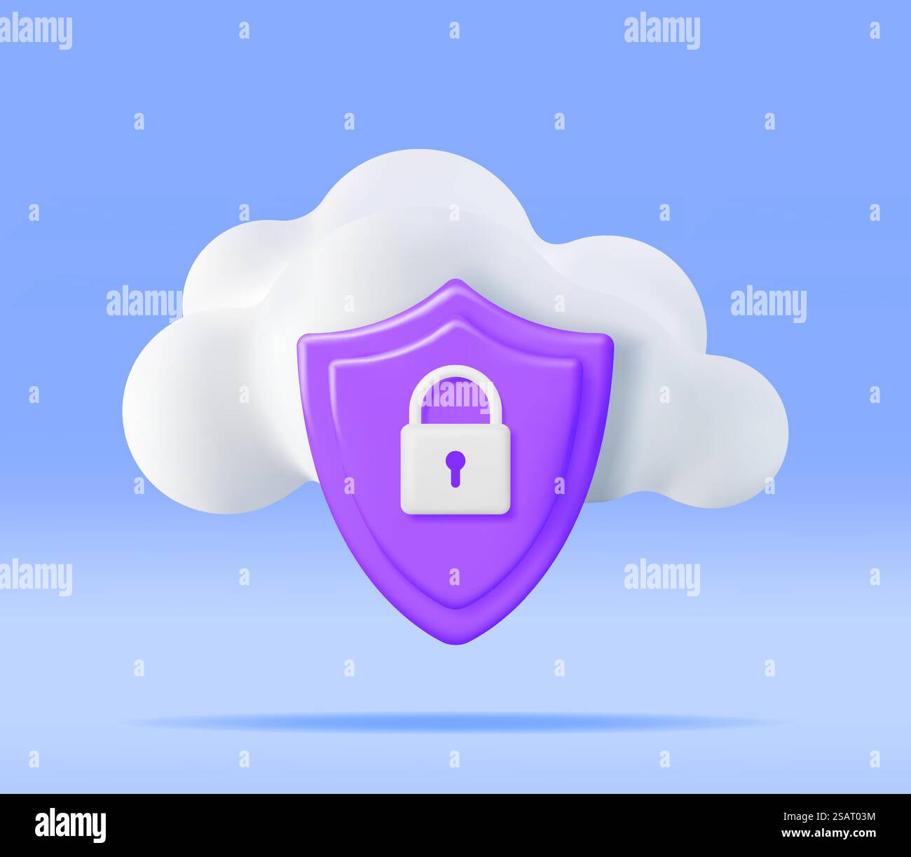 3D White Cloud with Locked Padlock. Render Cloud with Pad Lock Icon. Concept of Cloud Data Protection, Security and Confidentiality. Safety, Encryption and Privacy. Vector Illustration. 3D White Cloud with Locked Padlock. Stock Vector