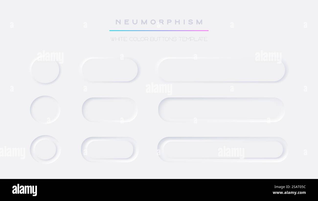 White button Neumorphism design elements vector set. Realistic modern ui buttons collection. Element for Application or Web design Stock Vector