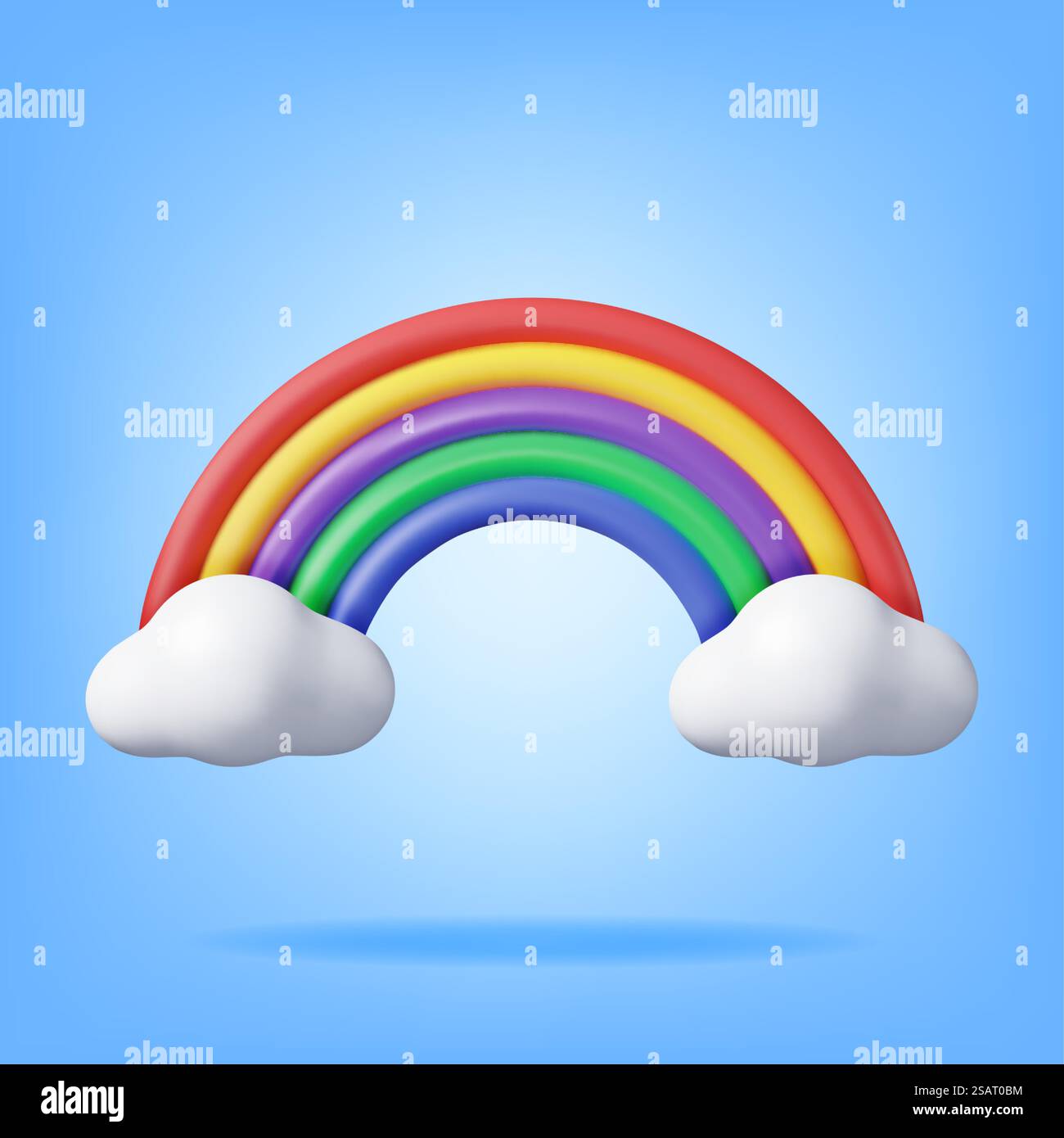 3d Cartoon Rainbow with Clouds Isolated. Render Minimal Rainbow in Cloud Art Element. Plastic Children Toy. Realistic Kids Decoration. Vector illustration.. 3d Cartoon Rainbow with Clouds Stock Vector