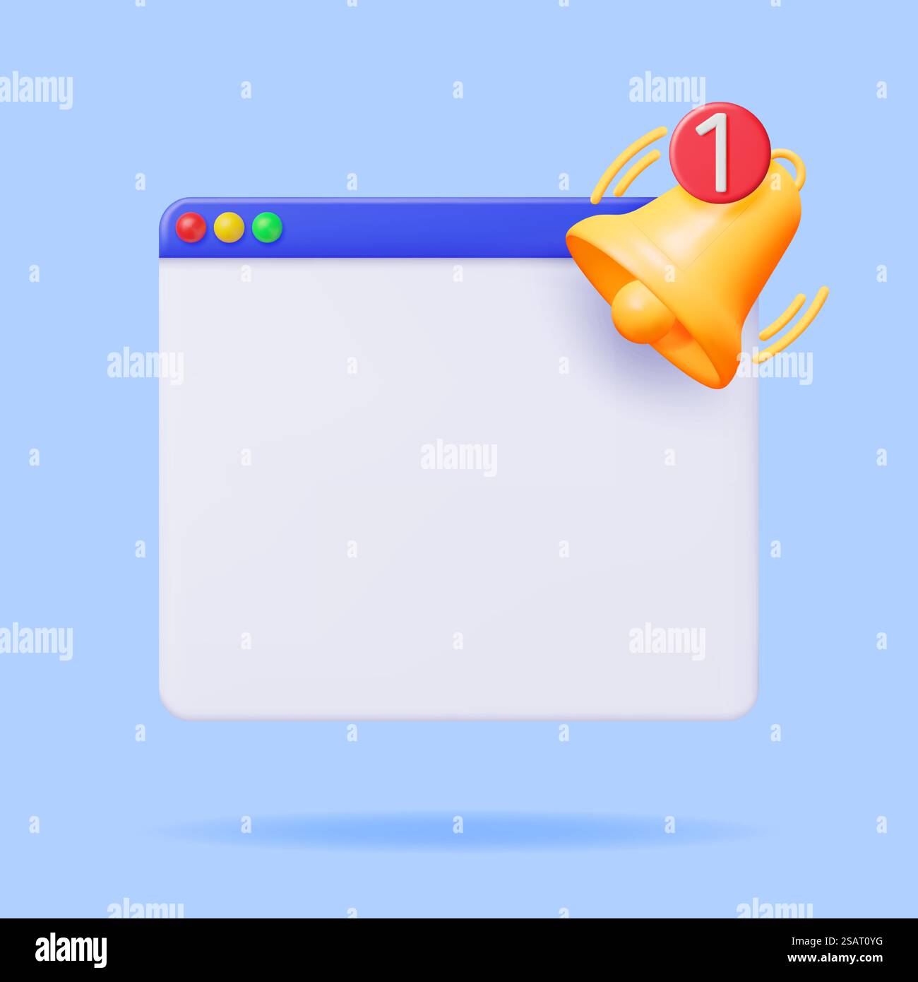 3D Notification Popup with Bell Icon. Golden Render Ringing Bell. Gold School Bell and OS Window Mockup. Alert and Alarm Symbol. Social Media Network Notification Reminder. Vector Illustration. 3D Notification Popup with Bell Icon. Stock Vector