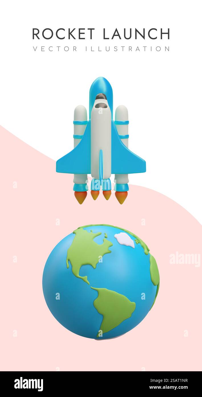 Spaceship launch. Flight of multi stage rocket. Journey beyond Earth ...