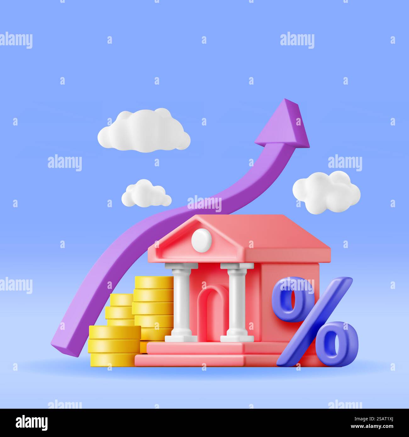 3D Growth Bank Stock Chart Arrow with Golden Coins. Render Stock Arrow with Money and Percentage Symbol. Financial, Business Investment Financial Market Trade. Money and Banking. Vector Illustration. 3D Growth Bank Stock Chart Arrow with Golden Coins Stock Vector