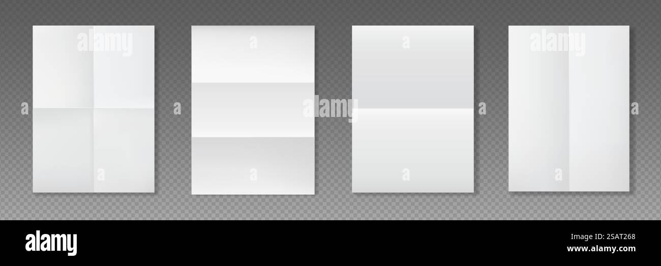 Four pieces blank A4 sheet of white paper with the shadow. Vector realistic template Stock Vector