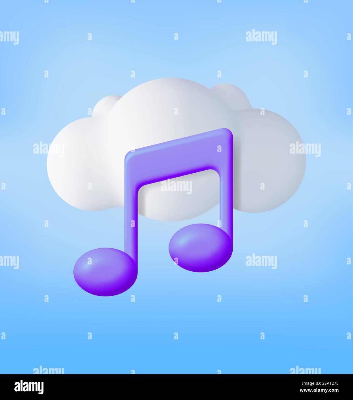 3D Music Note in Cloud. Render Streaming Music Platform Icon. Modern Music Cloud Service Symbol. Note Realistic Design In Plastic Style. Musical Note, Sound, Song or Noise Sign. Vector illustration. 3D Music Note in Cloud. Render Streaming Music Stock Vector