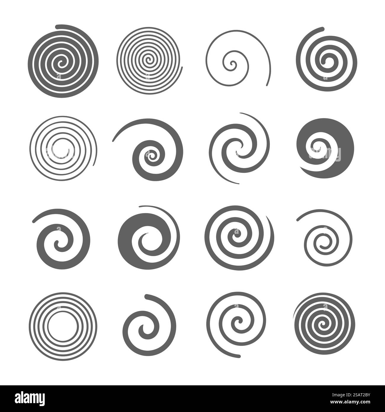 Set of simple spirals. Swirl motion twisting circles design element set ...
