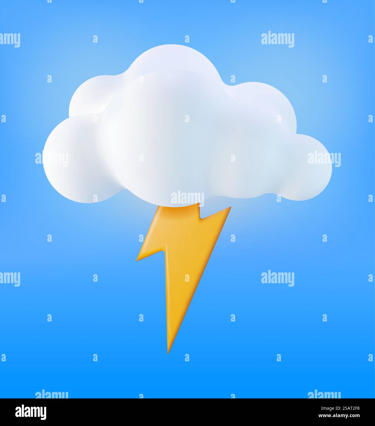 3D Cloud with Lightning Icon Isolated. Render Weather Icon. Thunderstorm in Fluffy Cloud. Realistic Weather Symbol. Vector Illustration. 3D Cloud with Lightning Icon Isolated Stock Vector