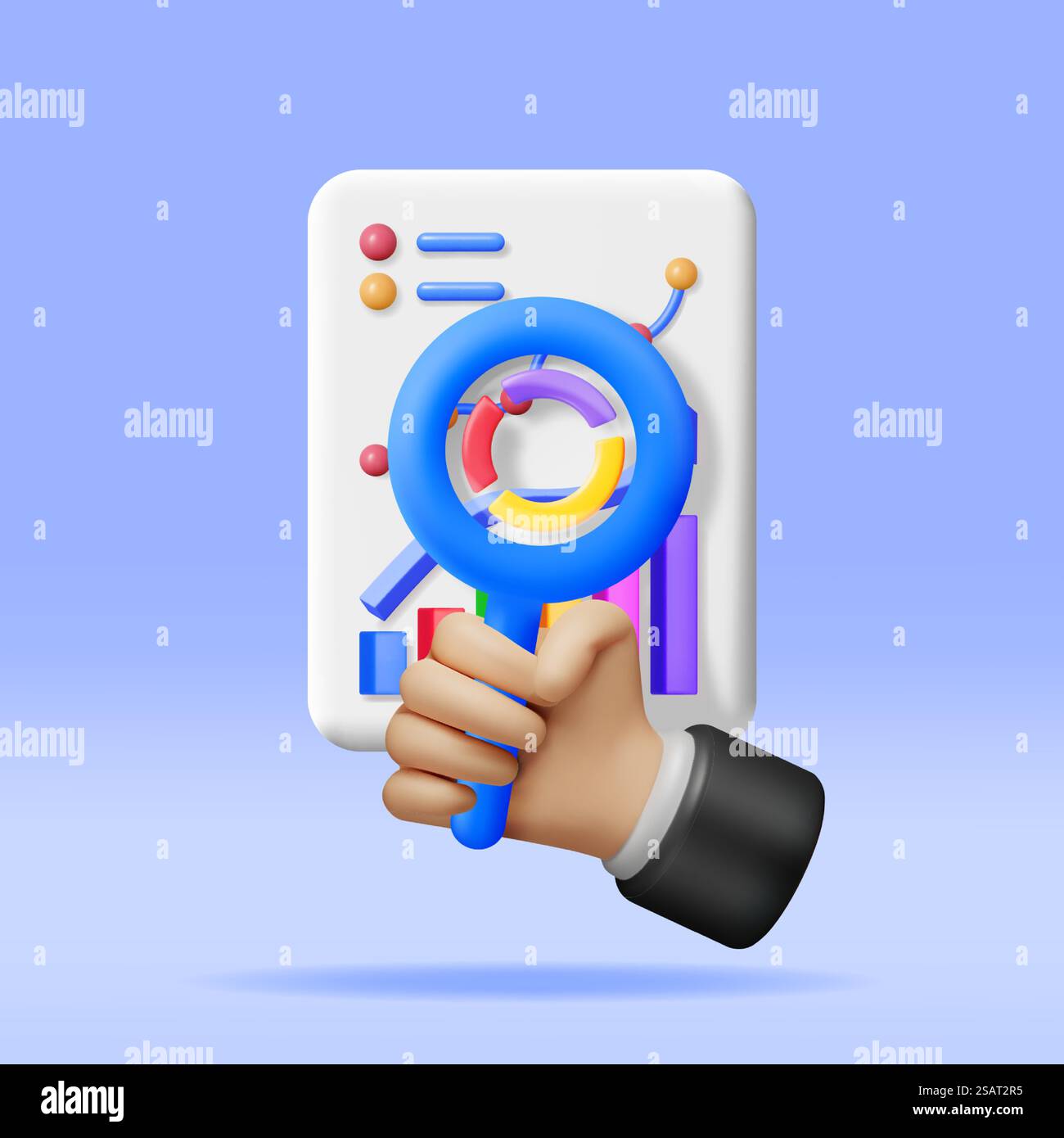 3D Pie Diagram in Clipboard with Magnifying Glass. Render Stock Pie ...