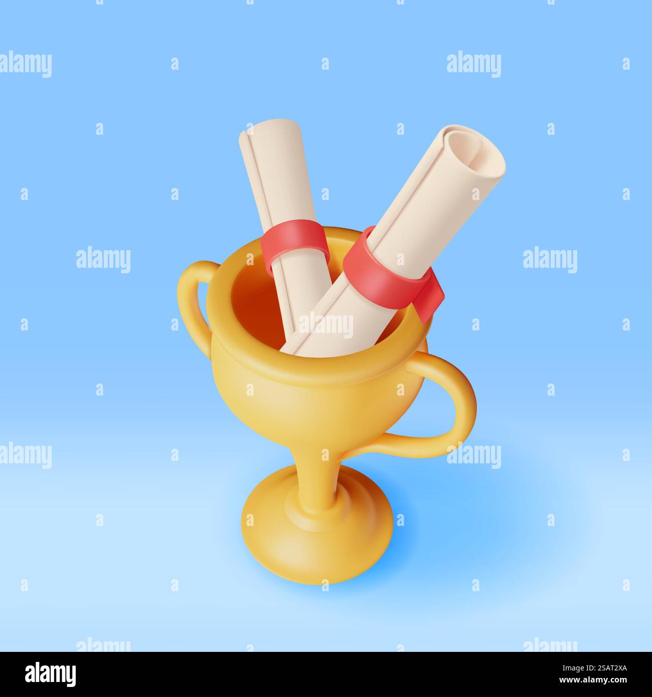 3D Gold Trophy with Diploma Isolated. Render Golden Cup and Paper ...