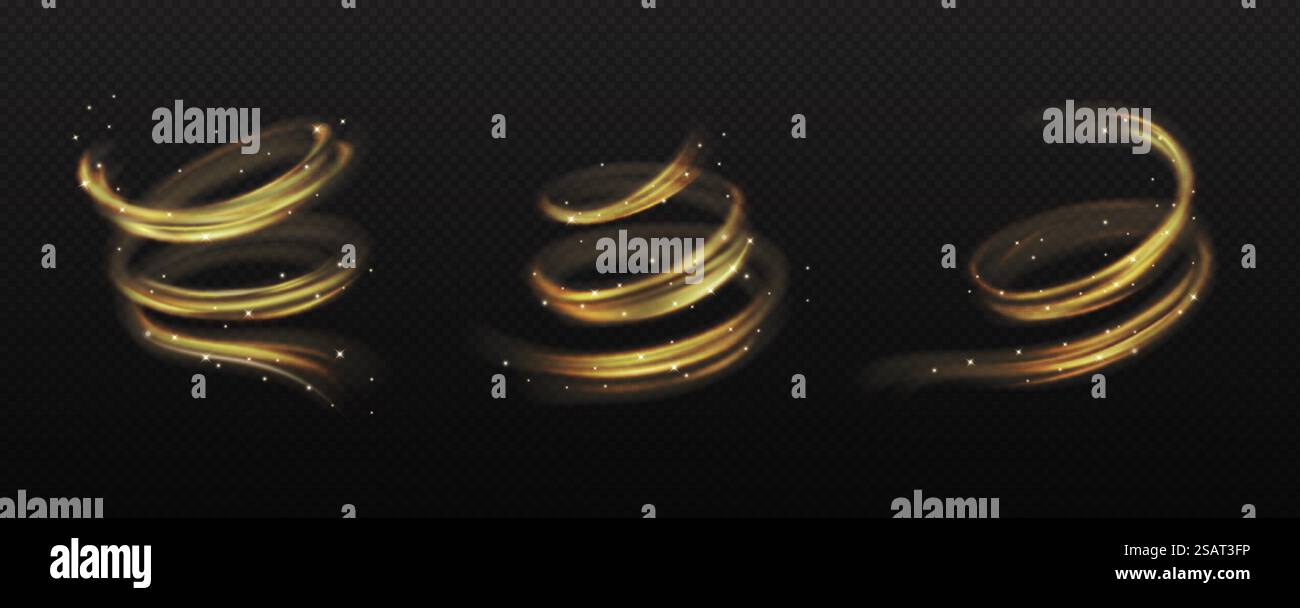 Magical swirls of golden powder and sparks realistic vector ...