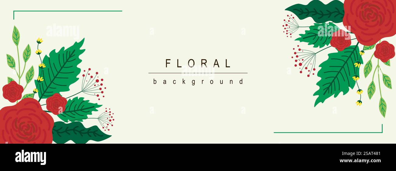 Red Roses Page Header Floral horizontal web banner. Abstract red roses, blooming flowers ...