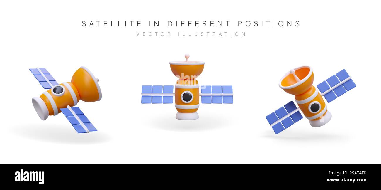 Realistic satellite with solar panels. Antenna for long distance data ...