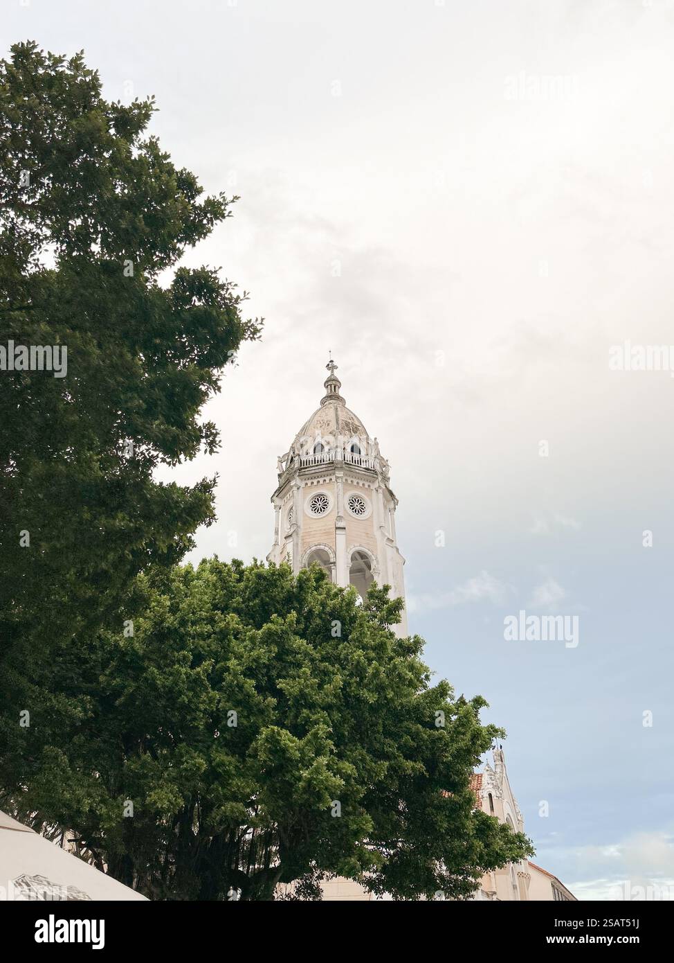 Panama City, Panama Casco Viejo: Bell tower of the Iglesia de San Francisco Church in the Old City - Smartphone Captured Stock Image