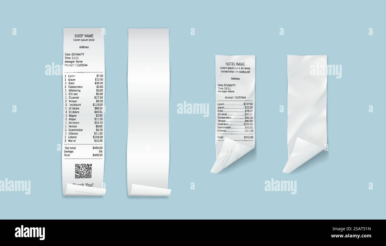 Financial paper bills vector illustration set. Payment receipts for ...