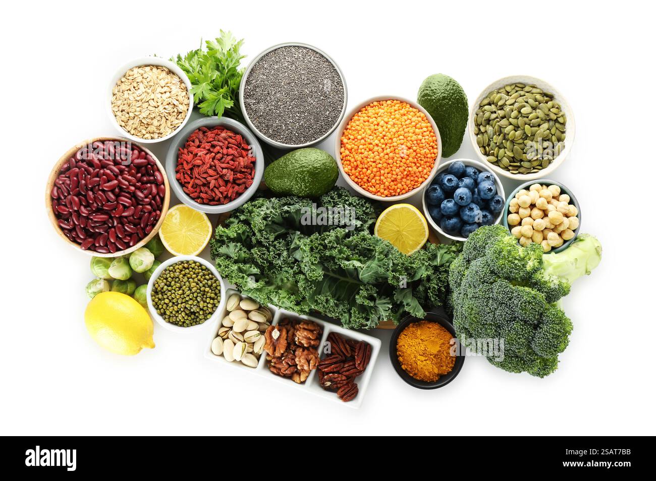 Superfood. Different healthy food products isolated on white, top view ...