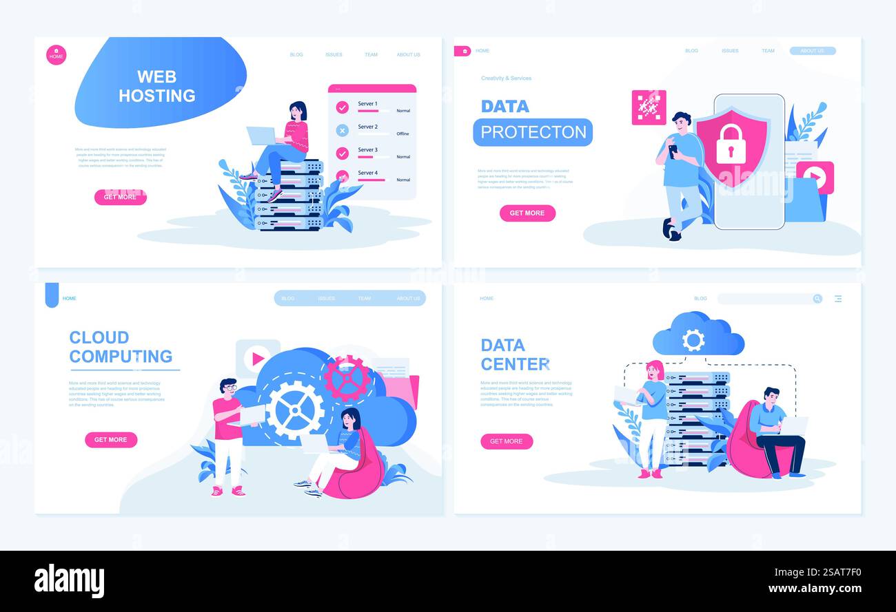 Cloud computing and web hosting concept for landing page in flat design ...