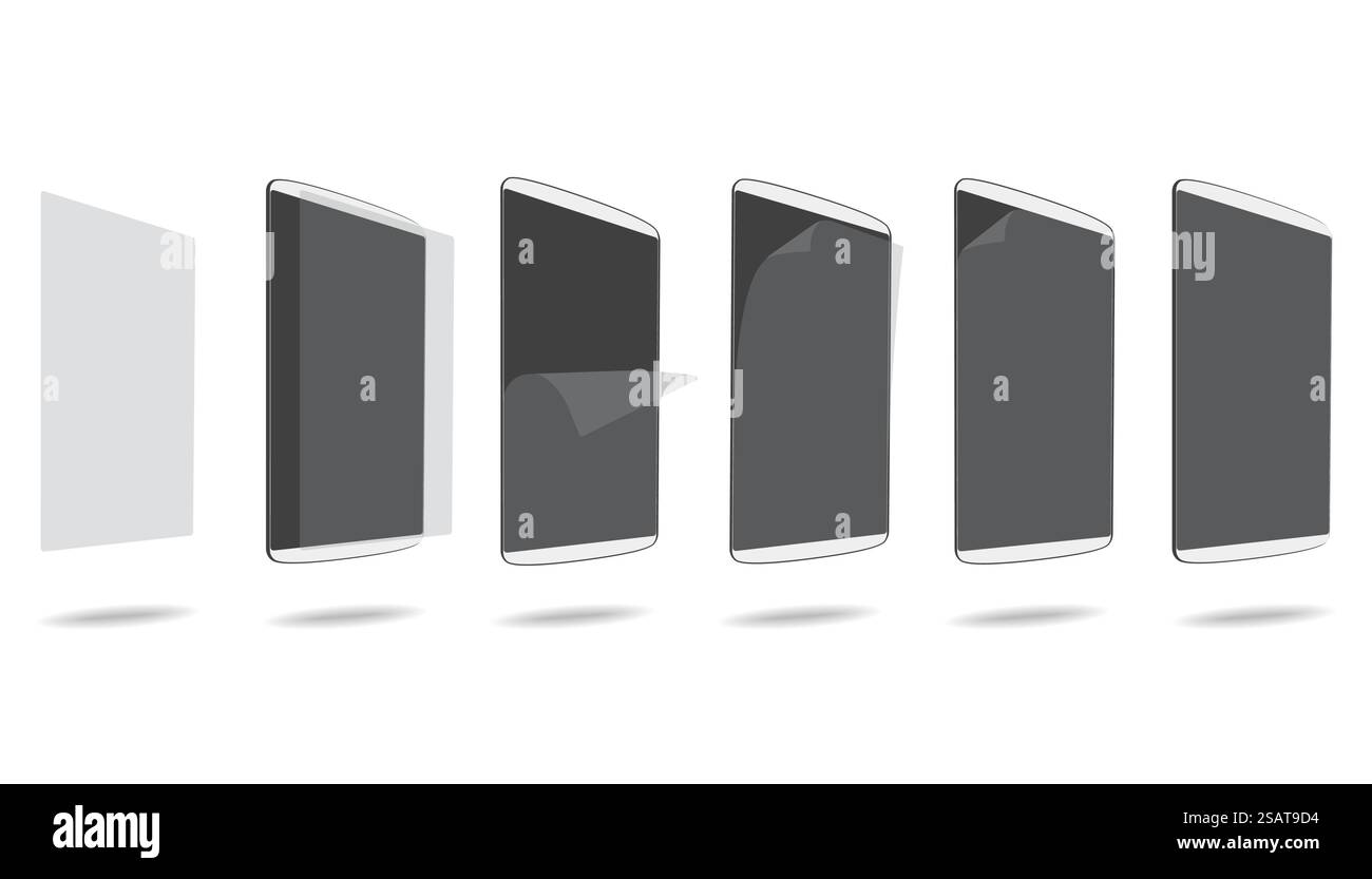 set glue screen protector tablet PC vector illustration. set glue screen protector tablet PC Stock Vector