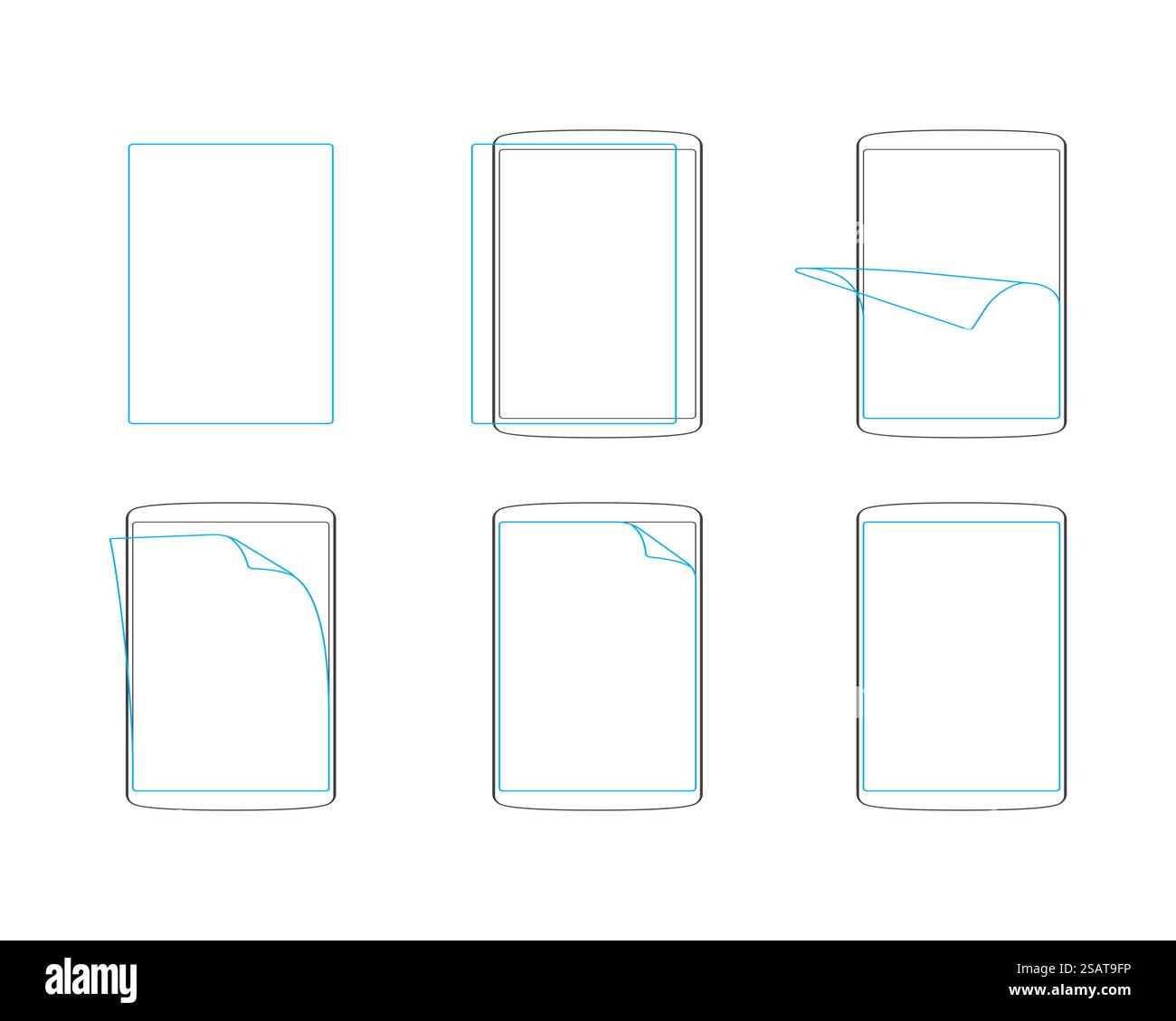 Set apply screen protector flat icons  outline vector illustration EPS. Set apply screen protector flat icons Stock Vector