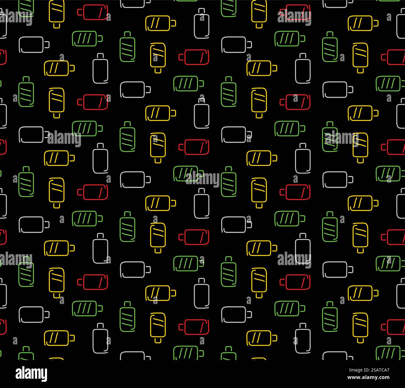 Colors battery seamless pattern dark technology background. Vector illustration.. Colors battery seamless pattern dark technology background Stock Vector